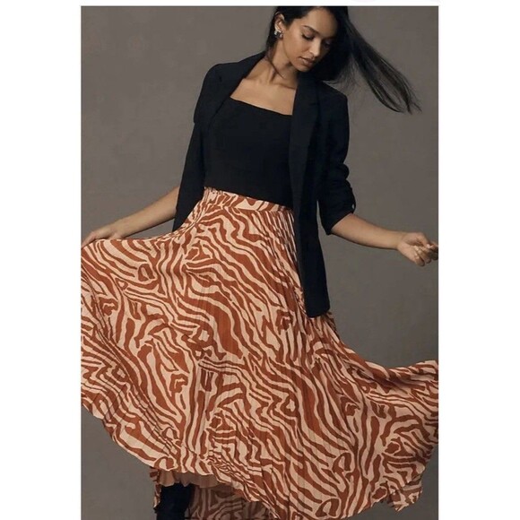 Anthropologie Maeve Midi Skirt Red Isobel Silky Pleat Preppy Retro Boho 6 NWT - Picture 1 of 10